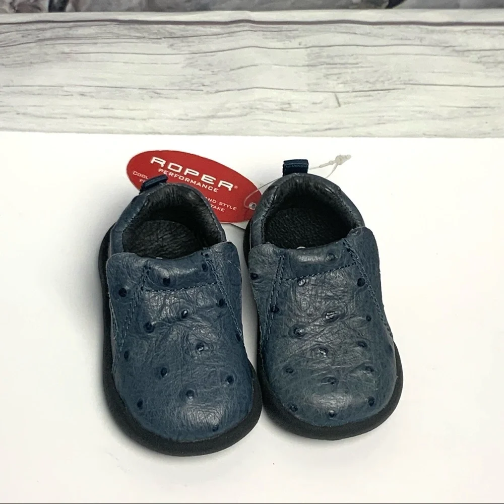 NWT Roper Ostrich Blue Leather Slip-On Clog Loafer Shoes Infant 2